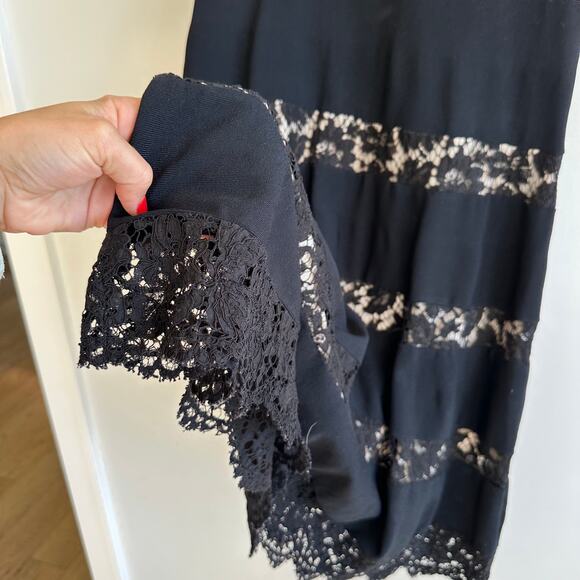 Valentino Flared Stretch Lace Trim Short Sleeve Dress Black 8 - Picture 7 of 8